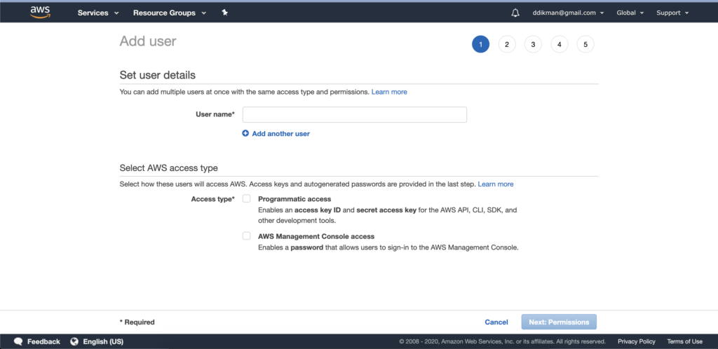 Adding an IAM user for authenticating during test runs