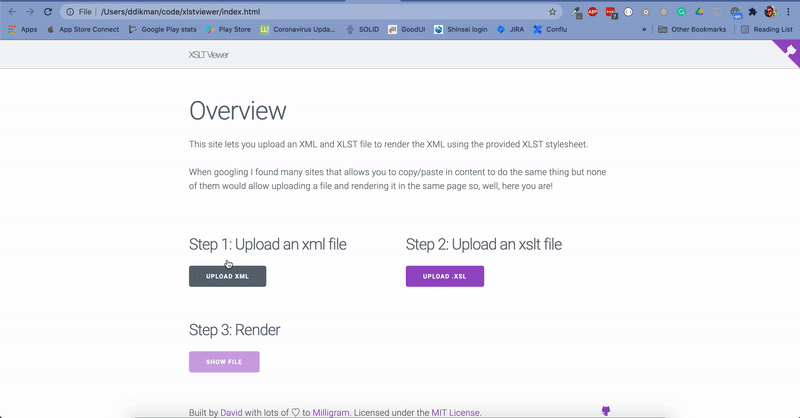 Screencast of the page running locally